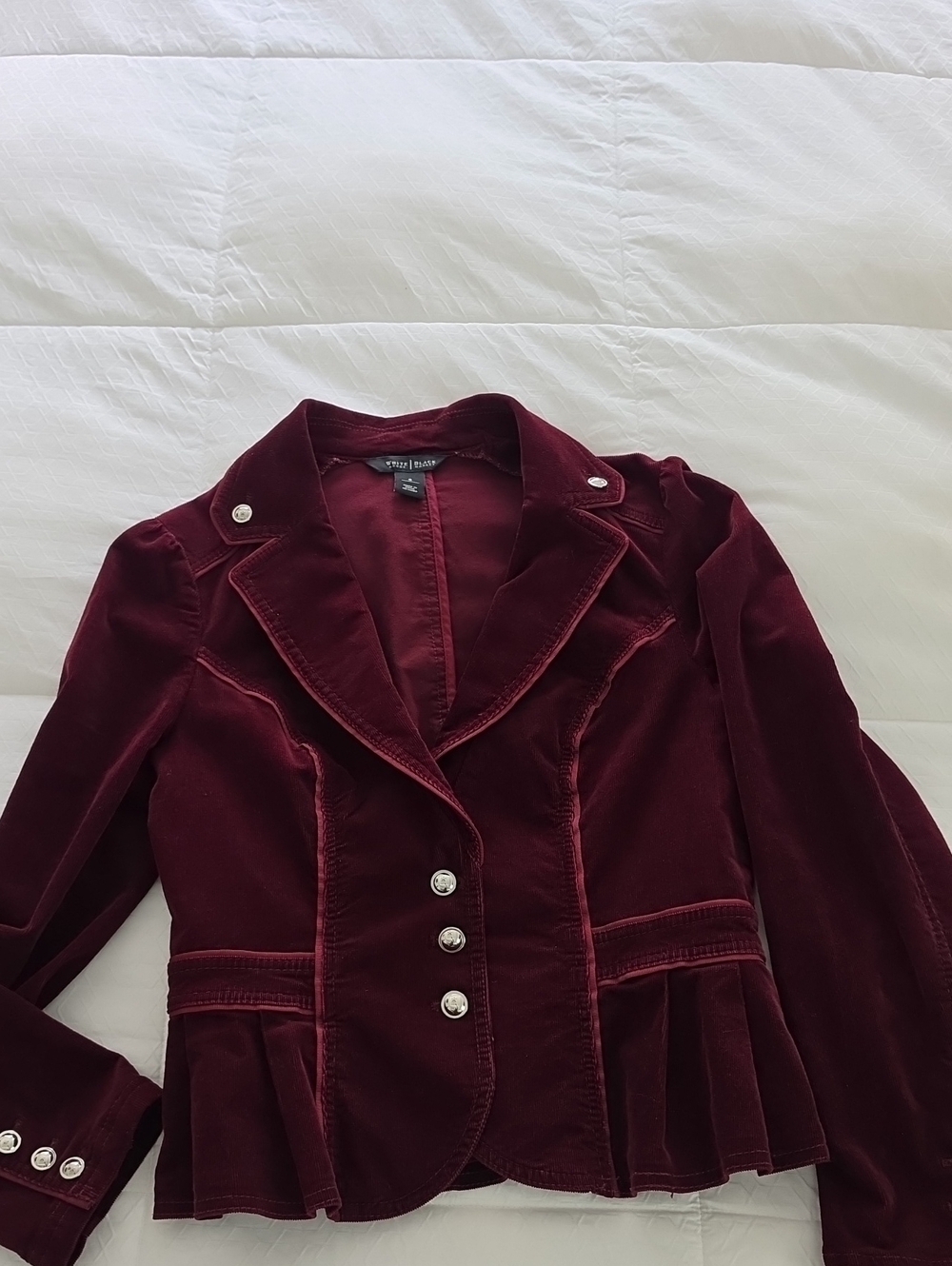 Velvet Peplum Blazer Jacket in Deep Burgundy Size 8